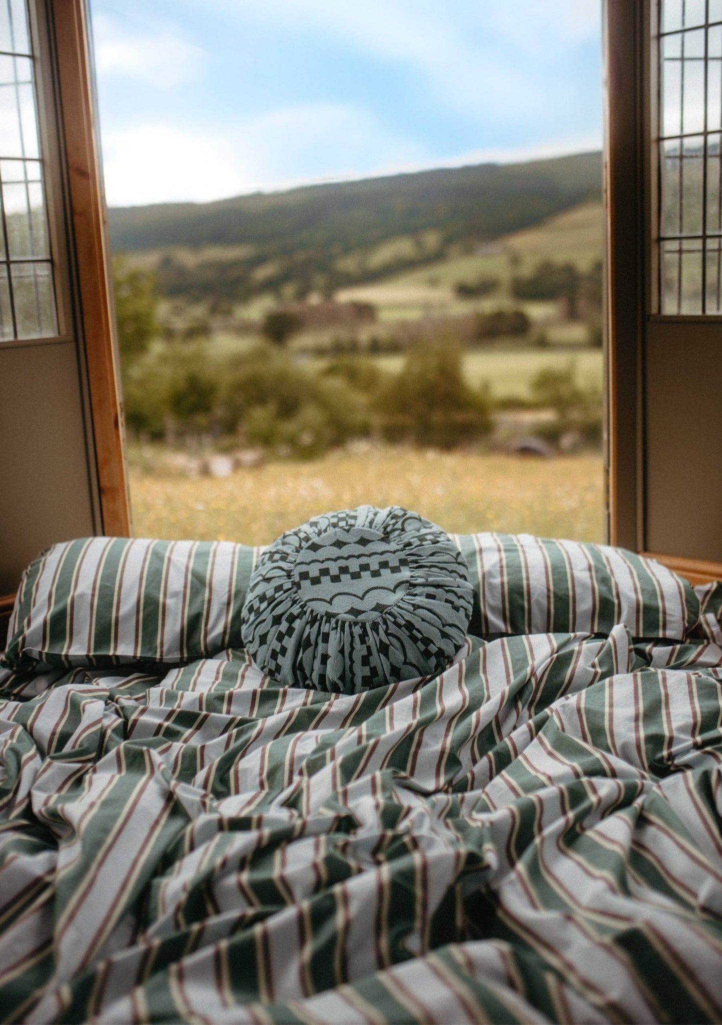 TBCo - Cotton Cushion Cover in Green Checker Stripe