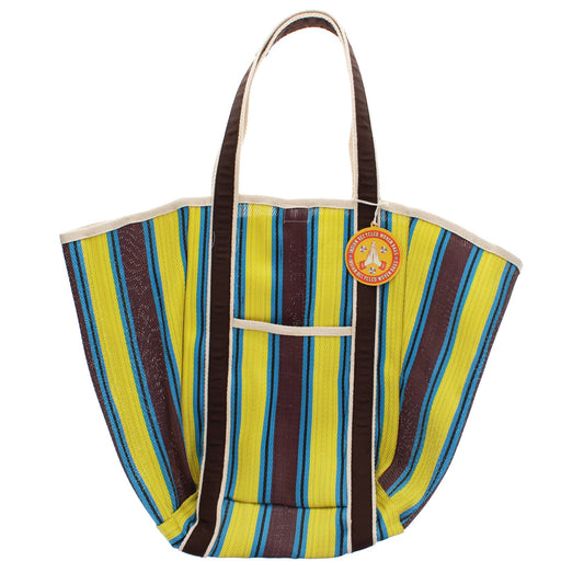 Rex London UK - Recycled woven tote bag - Brown, yellow, teal