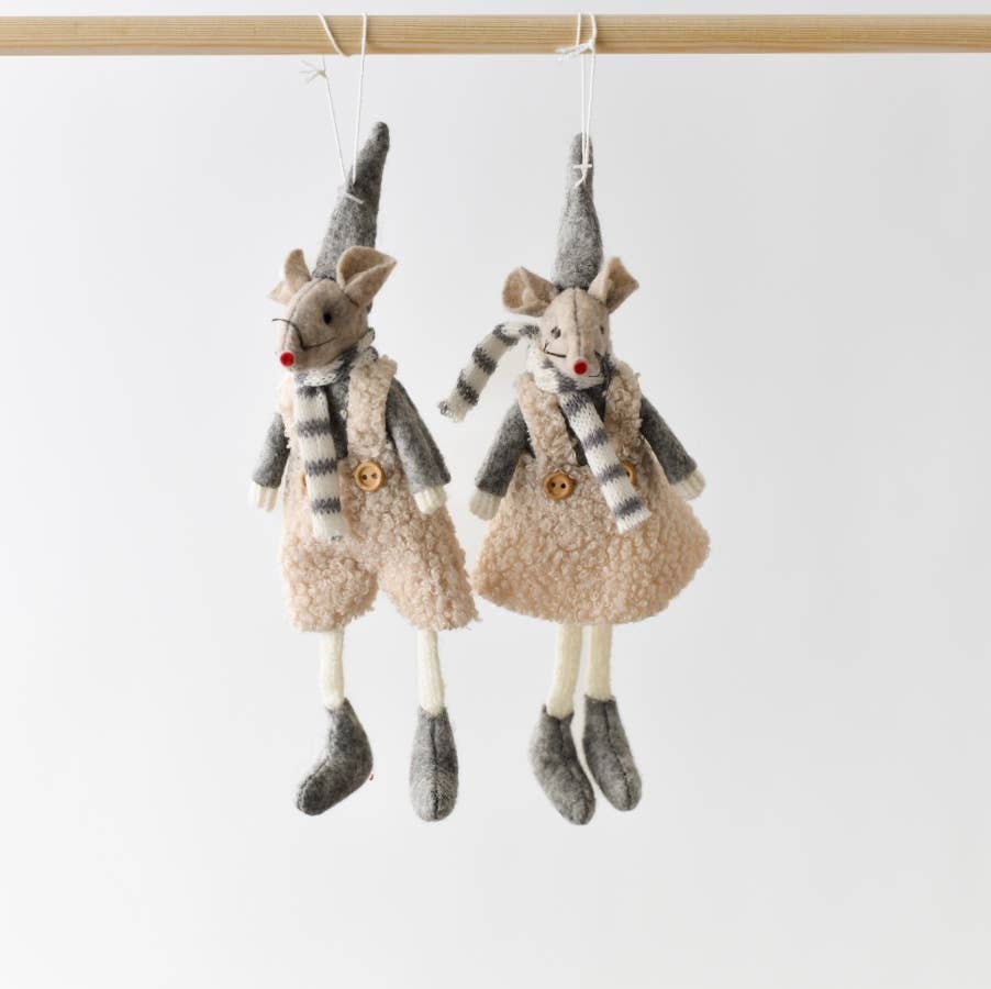 FABRIC HANGING MICE 17cm
