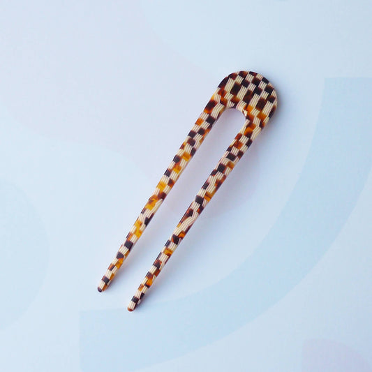 Custom Made - Honey Checker Hair Pin