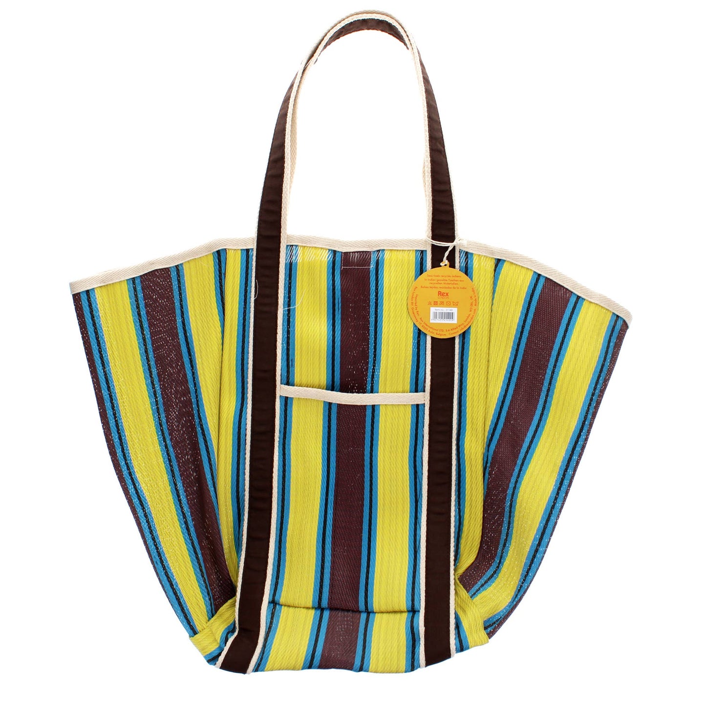 Rex London UK - Recycled woven tote bag - Brown, yellow, teal