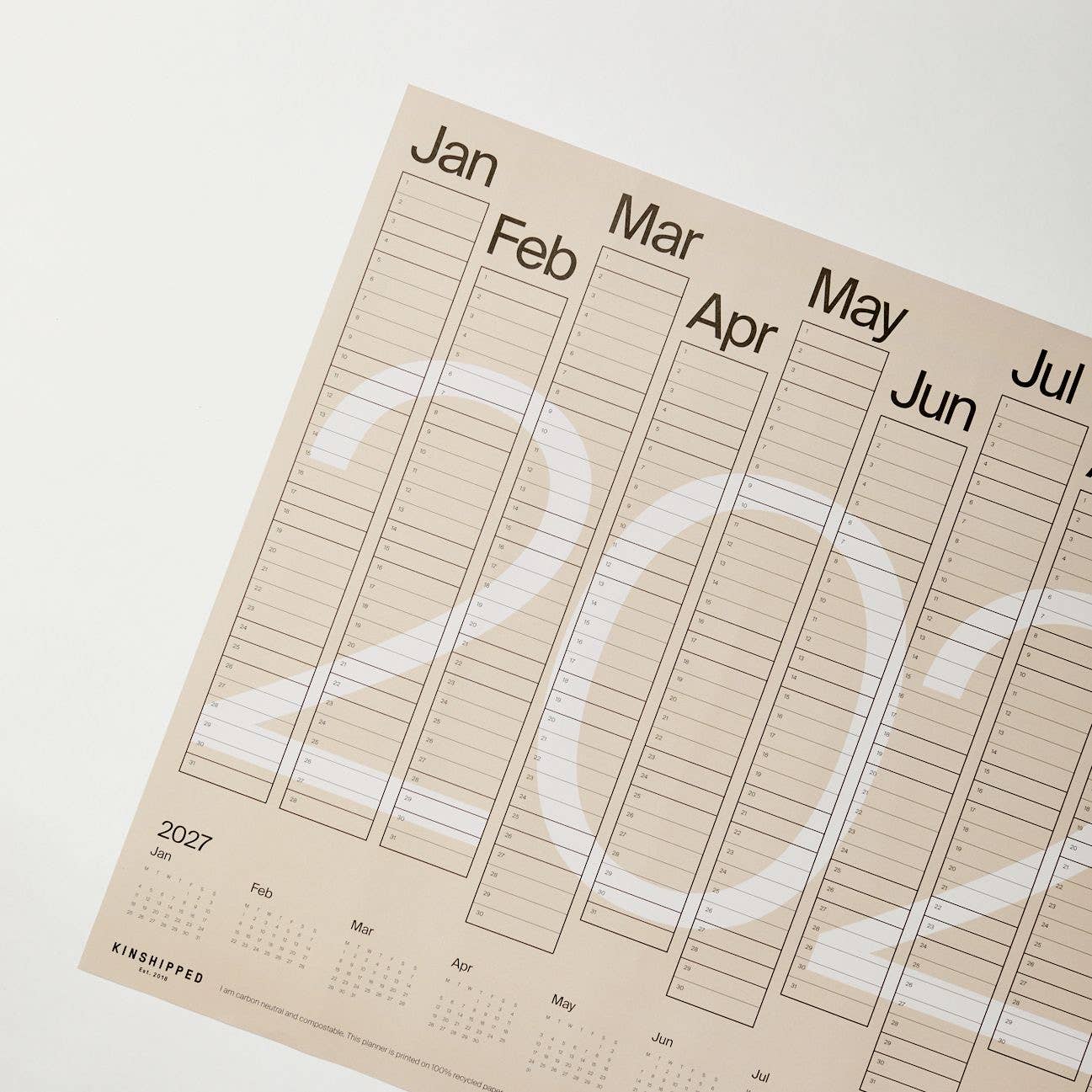 Kinshipped - Beige and Black Landscape 2026 Wall Planner