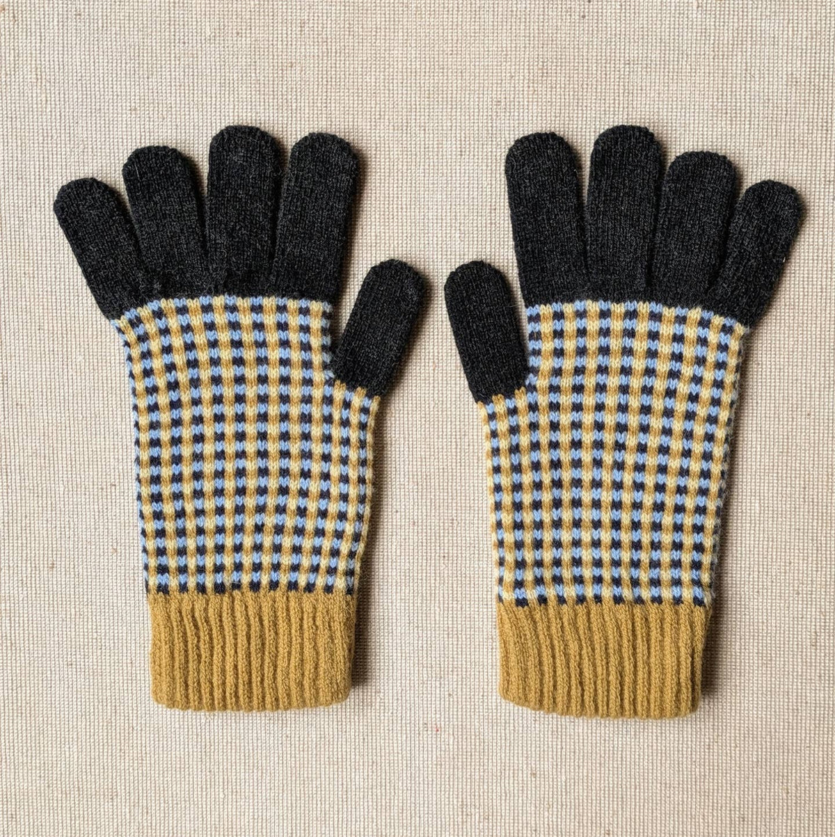 ROVE KNITWEAR UNISEX LAMBSWOOL GLOVES | UK MADE | NAVY YELLOW