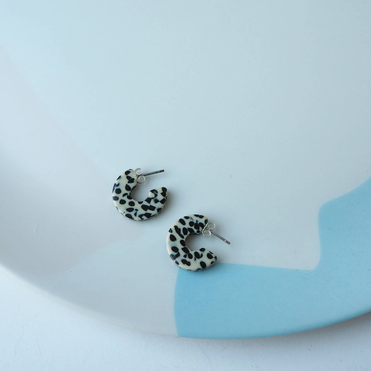 Custom Made - Marble Terrazzo Super Mini Acetate Resin Hoop Earrings black