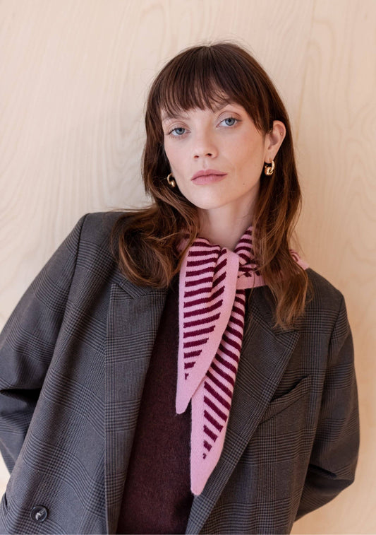 TBCo - Merino Triangle Scarf in Pink Stripe