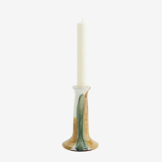 TERRACOTTA CANDLE HOLDER | WHITE MUSTARD GREEN | MADAM STOLTZ