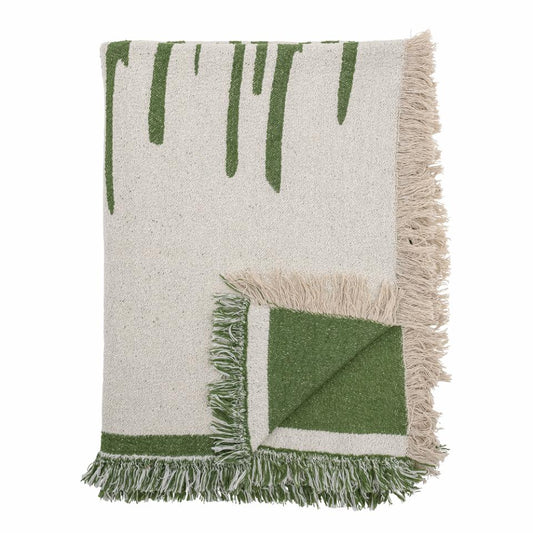 HAXBY THROW |GREEN |WHITE |RECYCLED COTTON |BLOOMINGVILLE