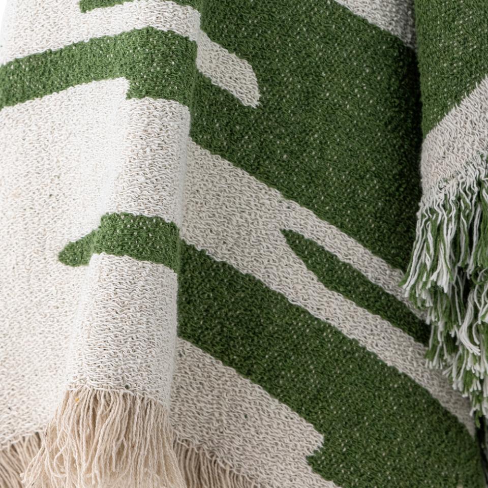 HAXBY THROW |GREEN |WHITE |RECYCLED COTTON |BLOOMINGVILLE
