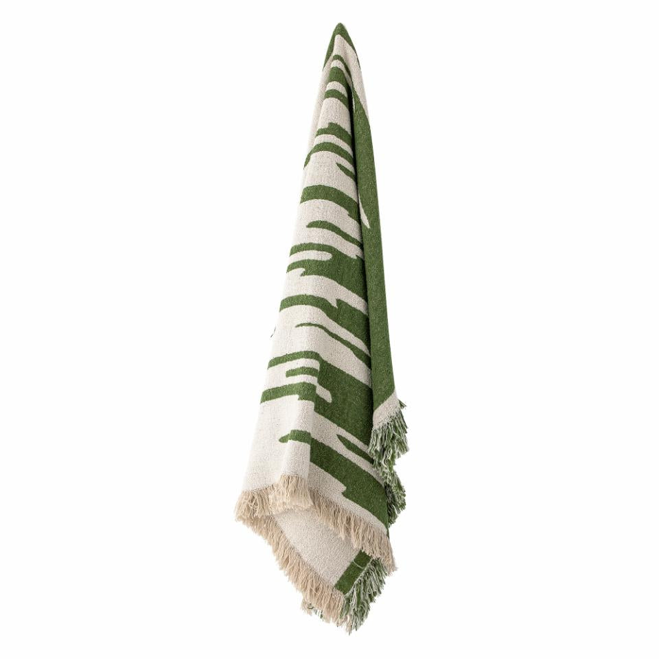 HAXBY THROW |GREEN |WHITE |RECYCLED COTTON |BLOOMINGVILLE