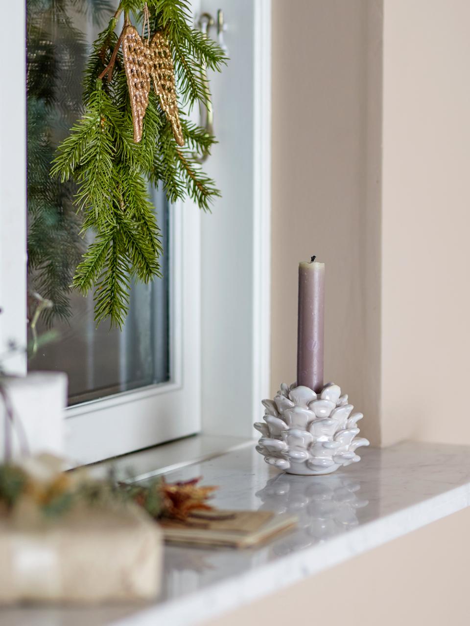 PINE CANDLE HOLDER | WHITE | STONEWARE | BLOOMINGVILLE