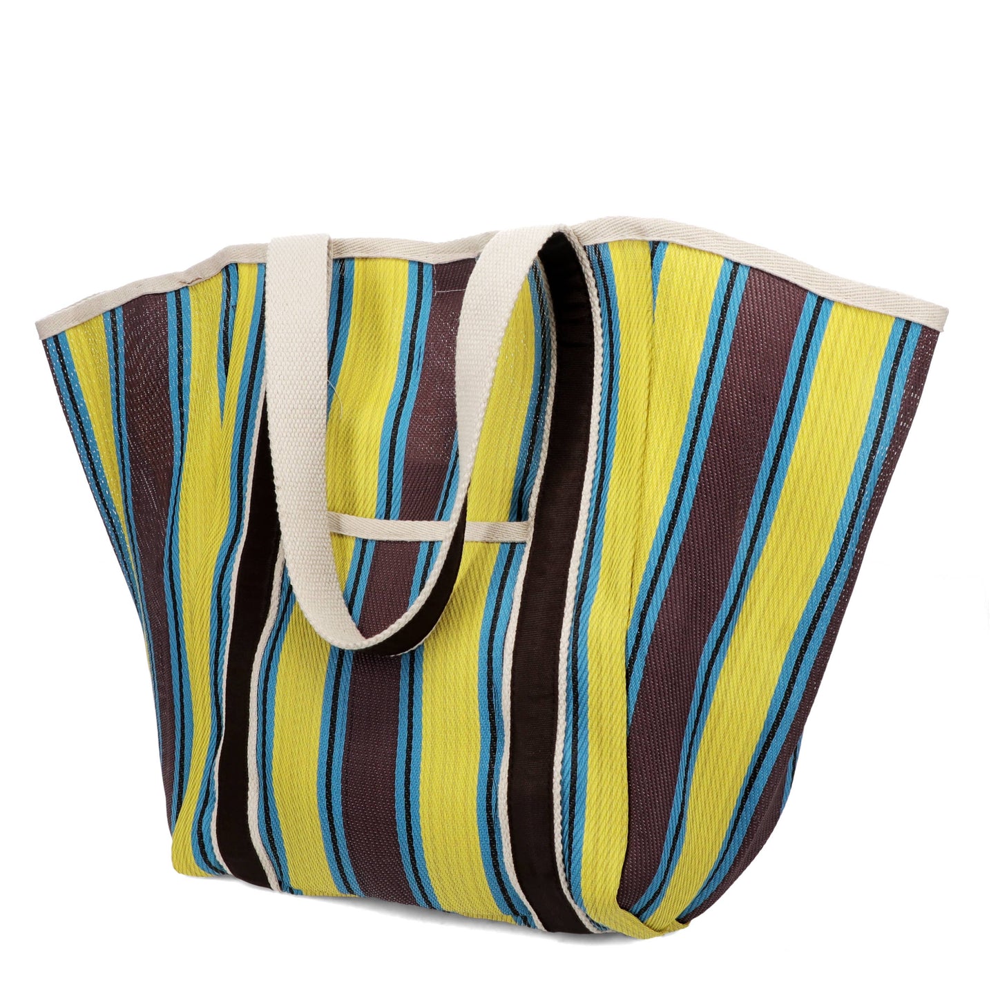 Rex London UK - Recycled woven tote bag - Brown, yellow, teal