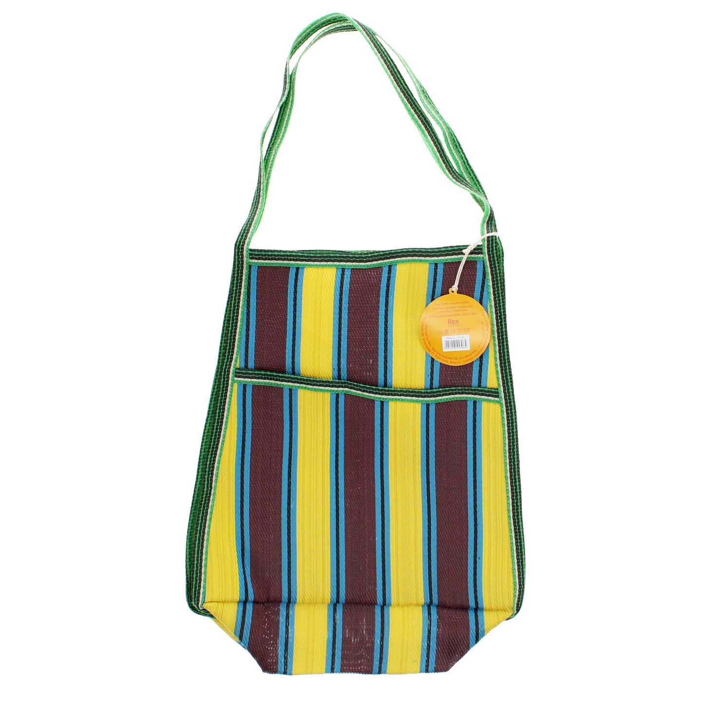 Rex London UK - Recycled woven bag with side pocket - Brown, yellow, teal