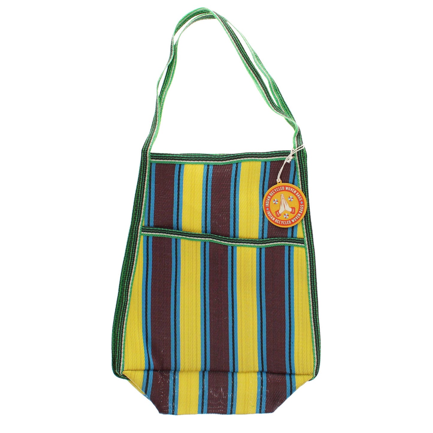 Rex London UK - Recycled woven bag with side pocket - Brown, yellow, teal