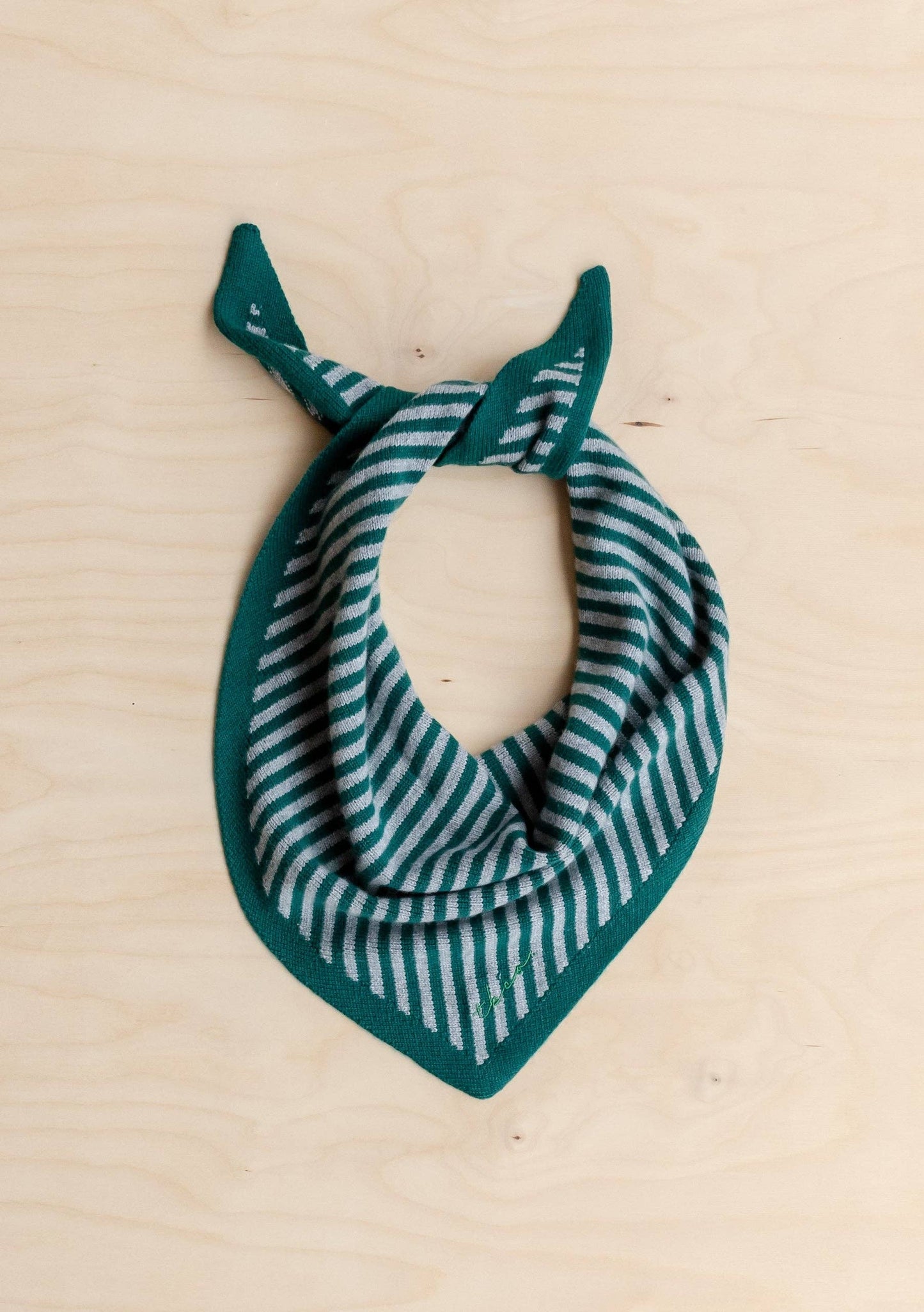 TBCo - Merino Wool Triangle Scarf in Green & Charcoal Stripe