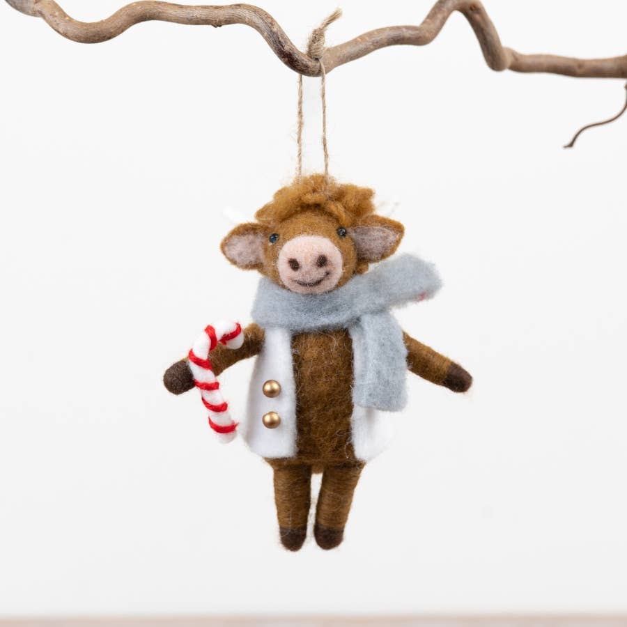 Gainsborough Giftware x Portland Living - 13cm Festive Felt Highland Cow Hanger