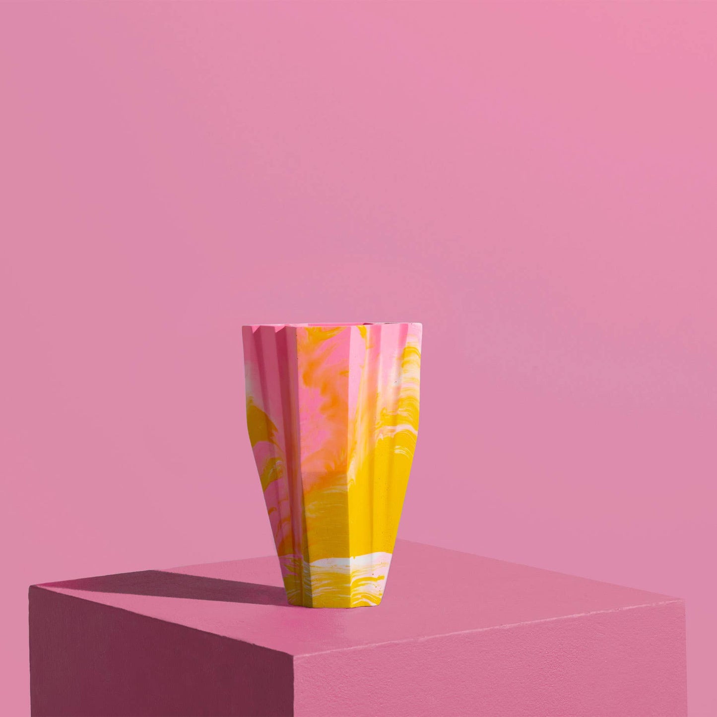 Art Deco Jesmonite Vase, Marbled in Mustard & Pink