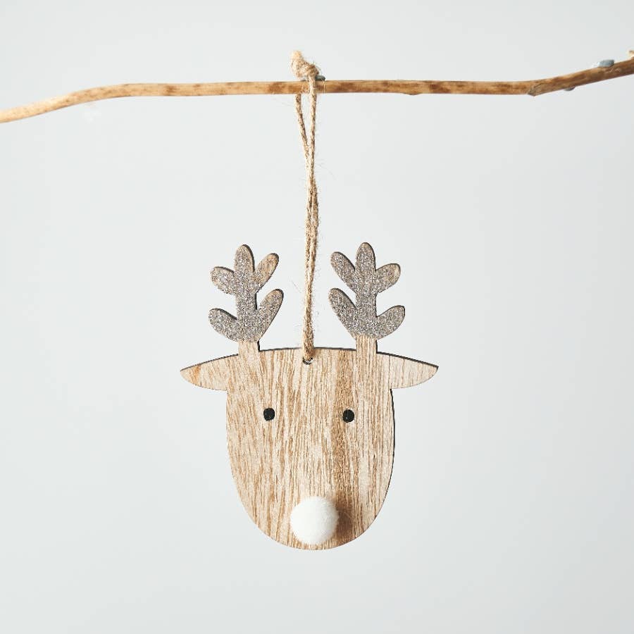 WOOD REINDEER WITH GLITTER ANTLERS