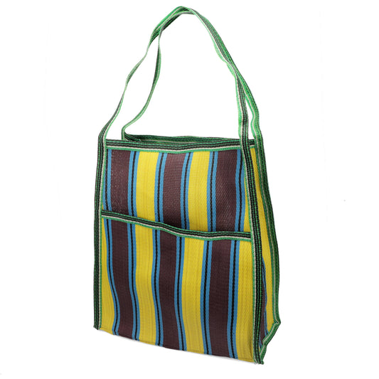 Rex London UK - Recycled woven bag with side pocket - Brown, yellow, teal
