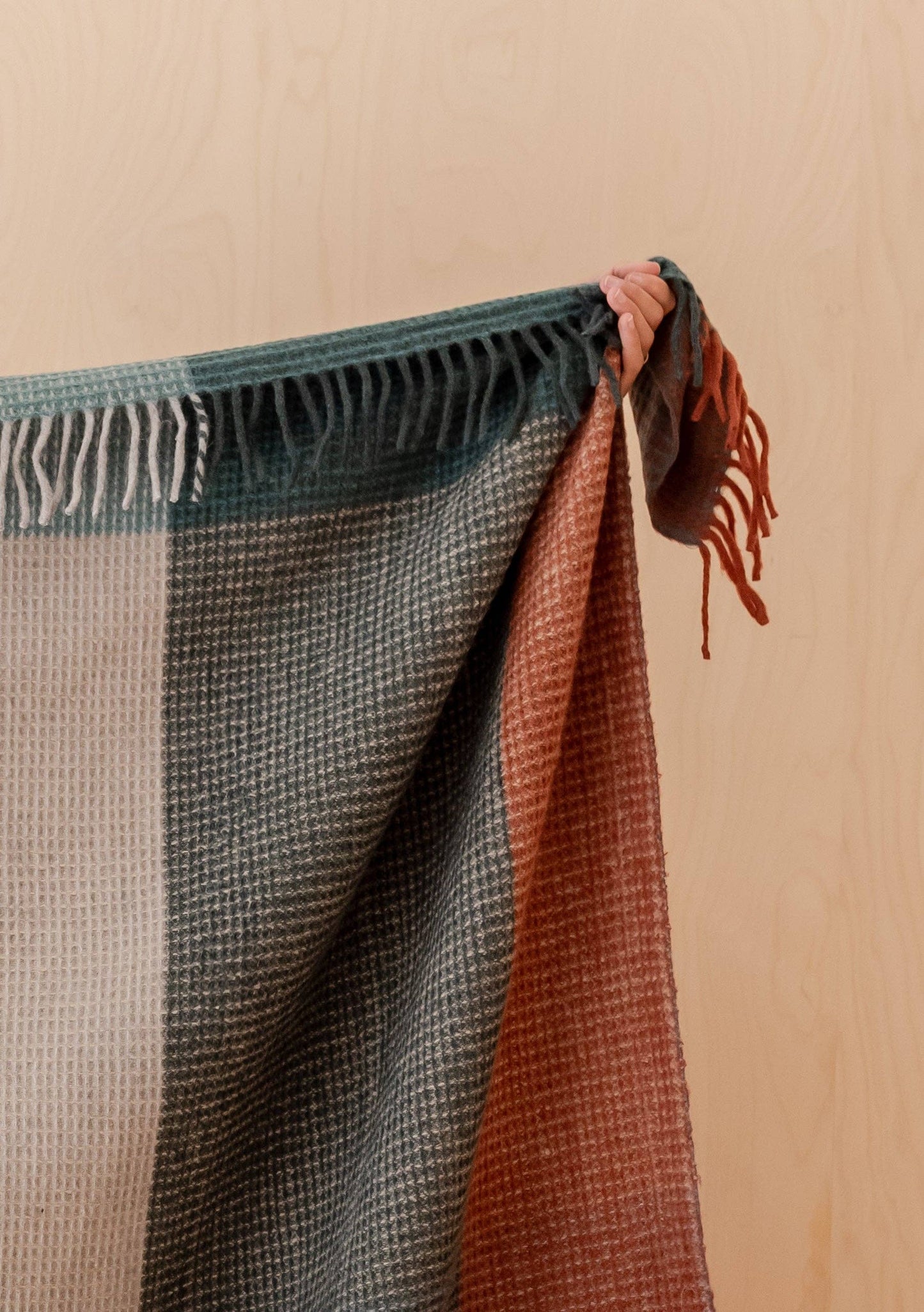 TBCo - Recycled Wool Blanket in Green Waffle Block Check