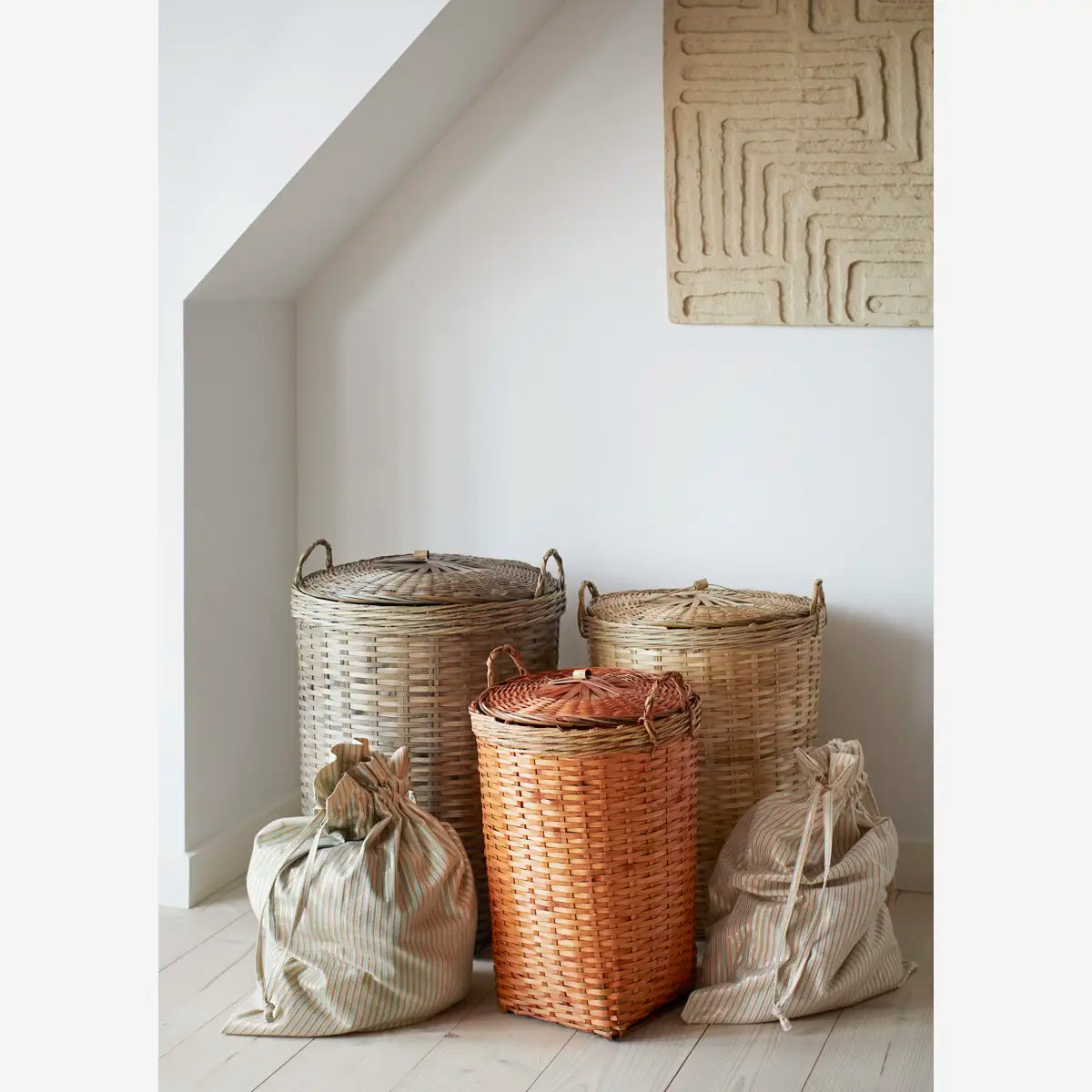 STRIPED LAUNDRY BAG | SAGE SILVER COPPER | DRAWSTRING | MADAM STOLTZ