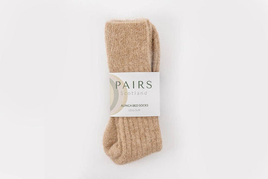 Ultra Soft Fawn Alpaca Bed Socks: Medium (UK 8-10)