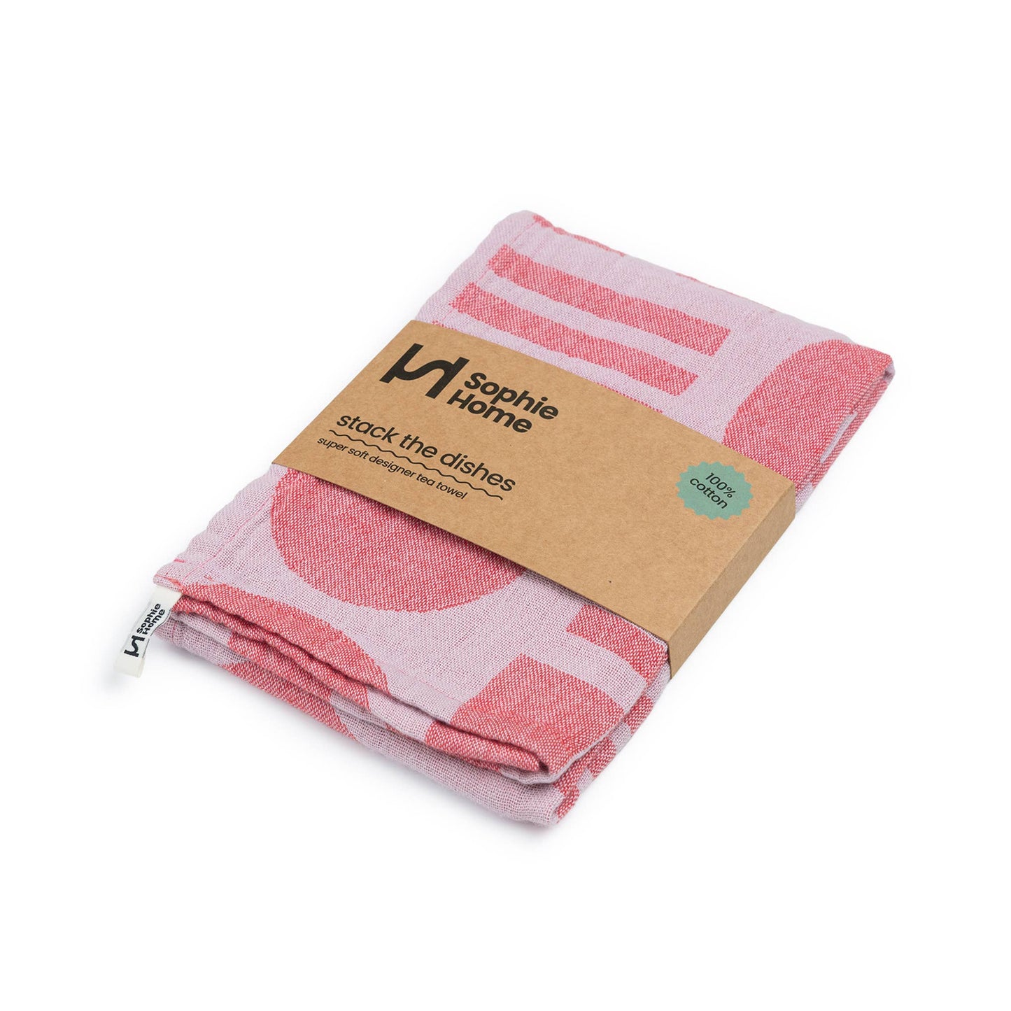 Sophie Home Ltd - Designer Cotton Tea Towel: Stack the Dishes Pink