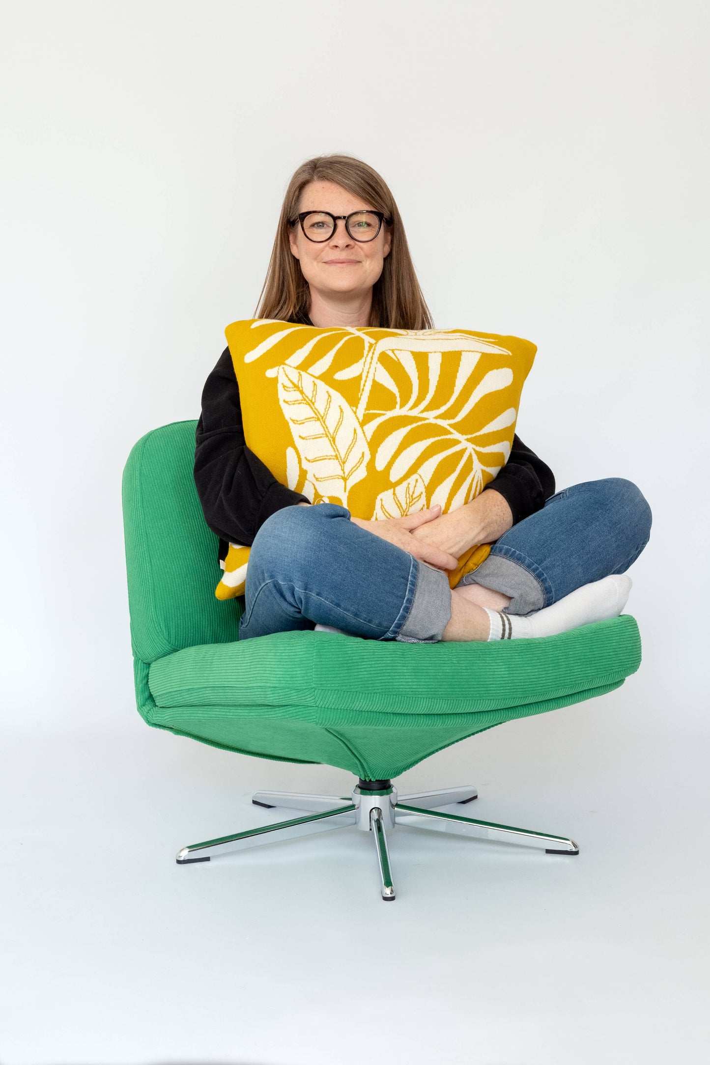 Sophie Home Ltd - Cotton Knit Throw Cushion Cover: Leaf Citrus