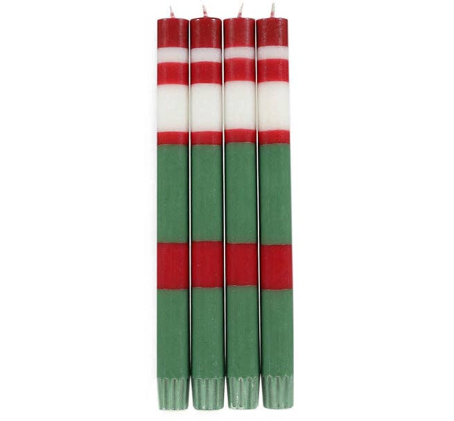 BRITISH COLOUR STANDARD - Striped Holiday Set - Emerald & Oriental Red Eco Dinner Candles, 4 per pack