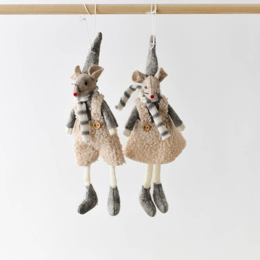 FABRIC HANGING MICE 17cm