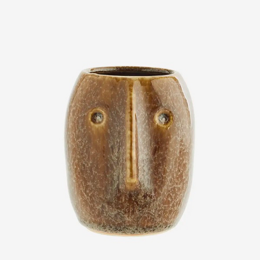 FLOWERPOT WITH FACE IMPRINT |BROWN | MADAM STOLTZ