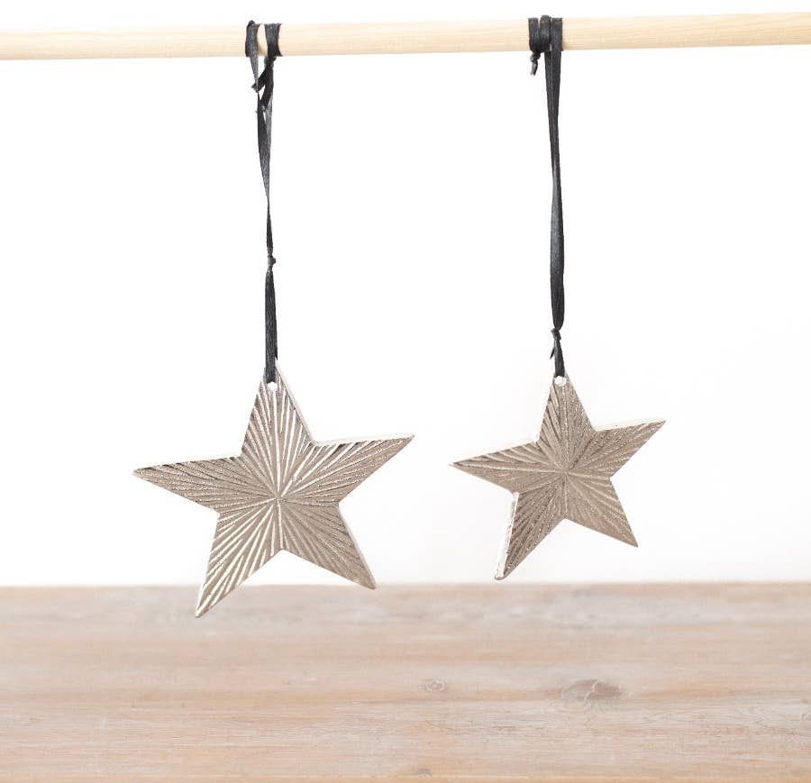 SILVER DECORATIVE STAR ON HANGER LARGE