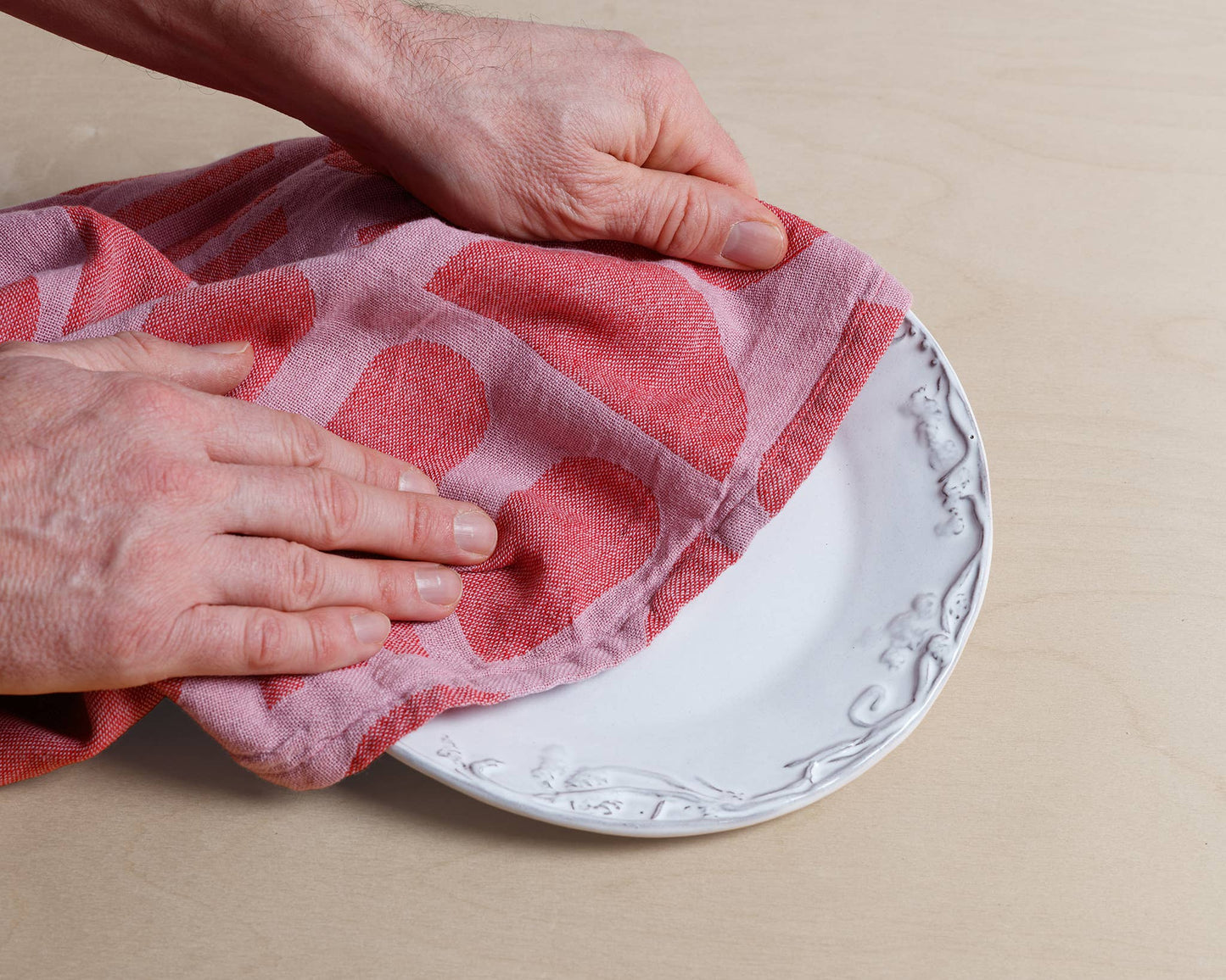 Sophie Home Ltd - Designer Cotton Tea Towel: Stack the Dishes Pink