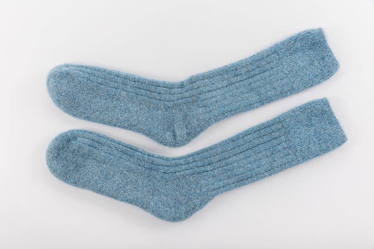 Ultra Soft Ribbed Blue Alpaca Bed Socks