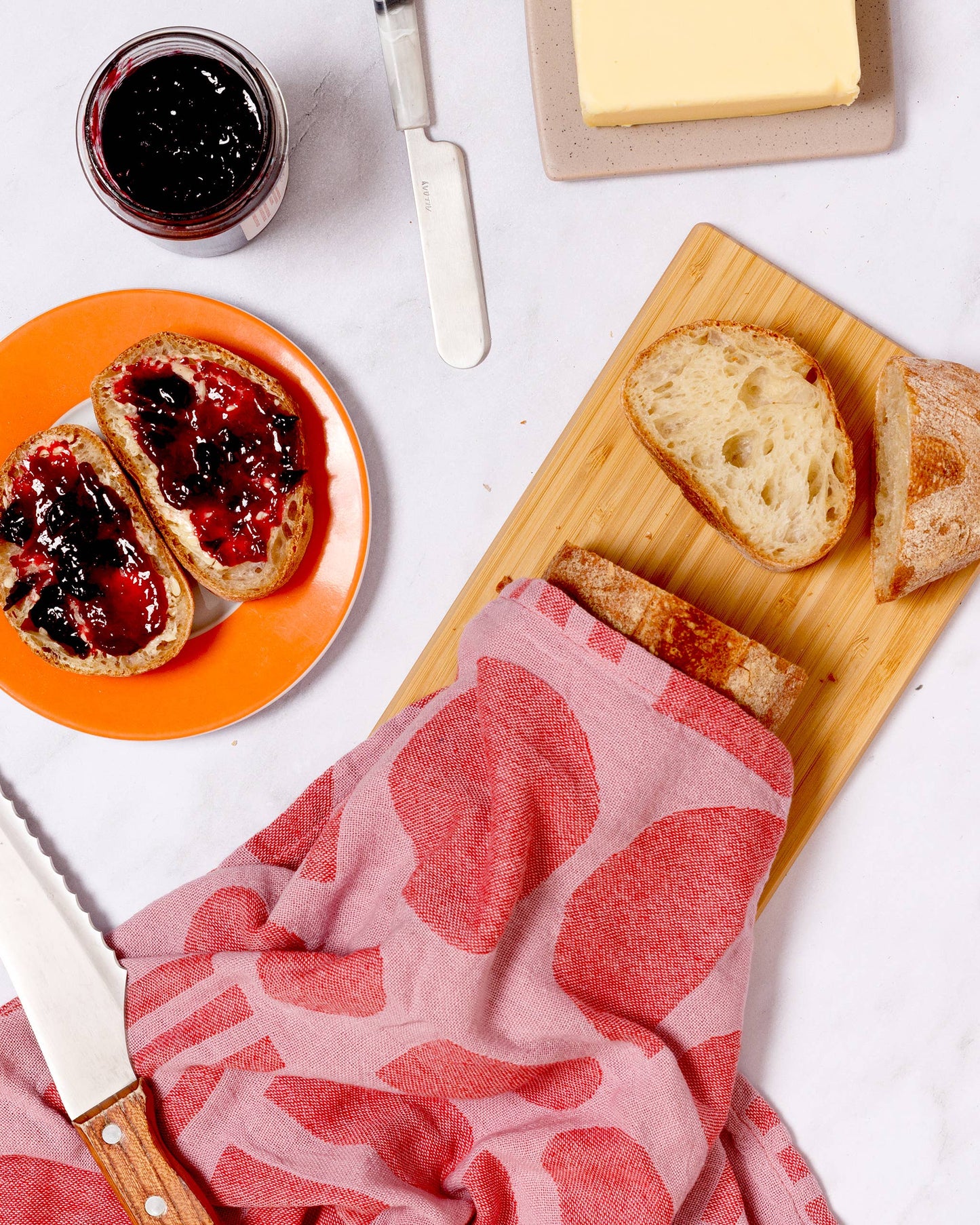 Sophie Home Ltd - Designer Cotton Tea Towel: Stack the Dishes Pink