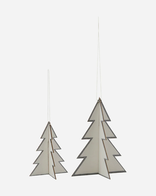 Paper Tree Christmas Decorations Set of 2 | white + silver