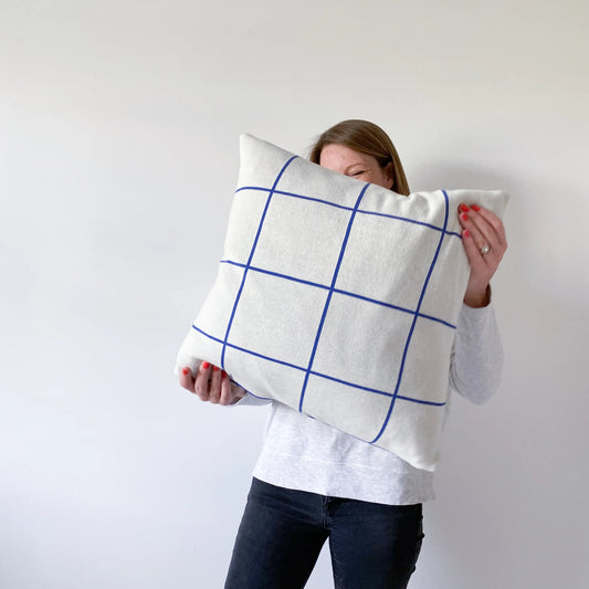 GRID CUSHION | BLUE | COTTON & DUCK FEATHER | BY SOPHIE HOME