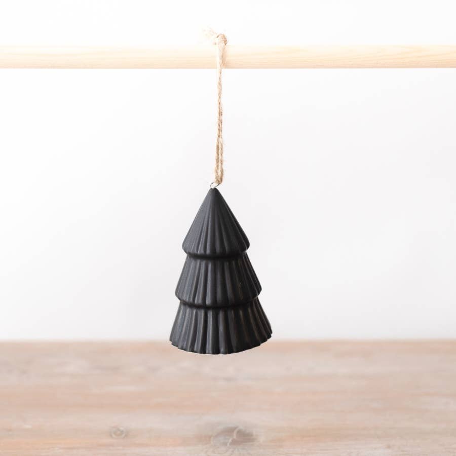 MATT BLACK HANGING TREE DECORATION 8cm