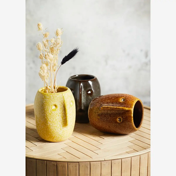 FLOWERPOT WITH FACE IMPRINT |BROWN | MADAM STOLTZ