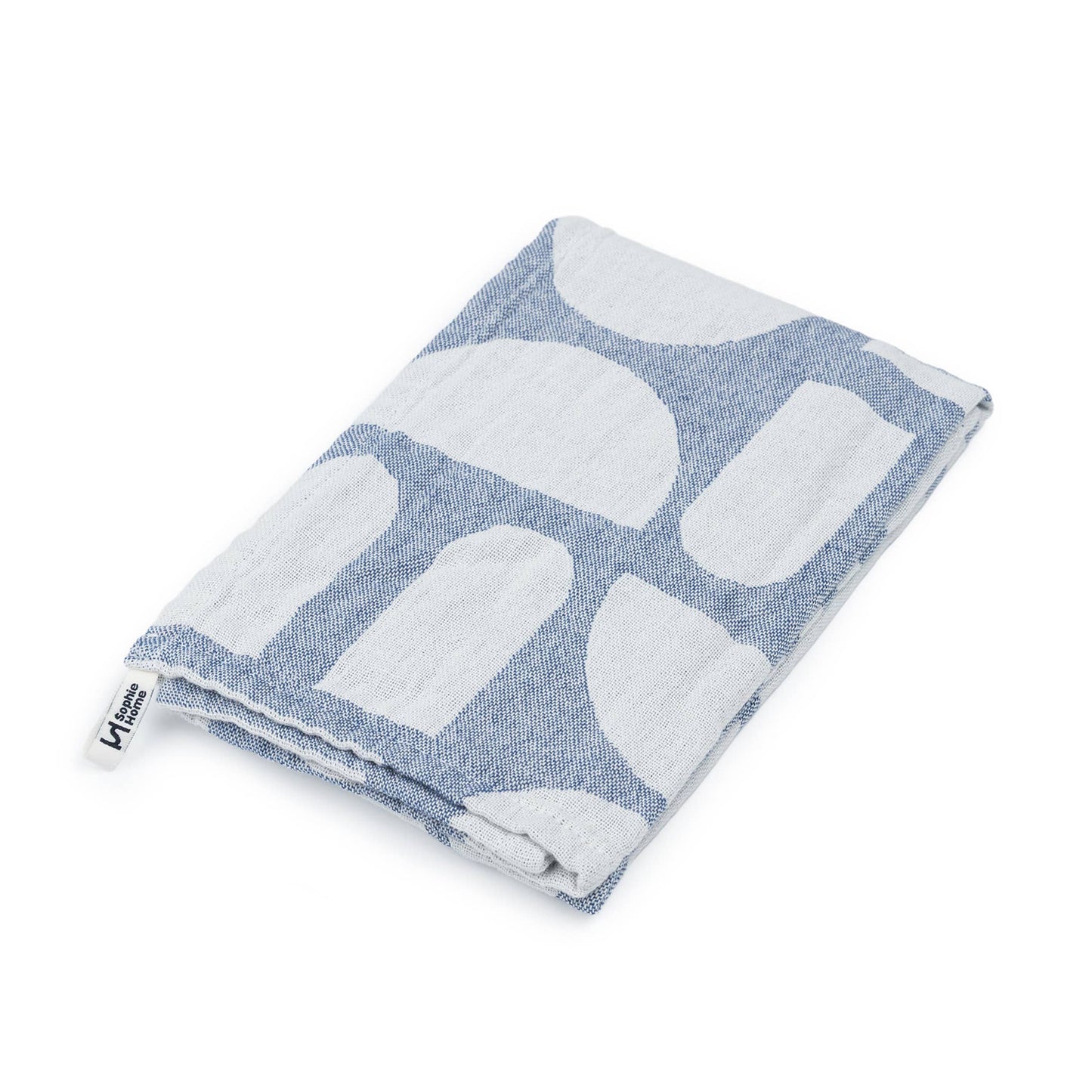 Sophie Home Ltd - Designer Cotton Tea Towel: Stack the Dishes Cobalt