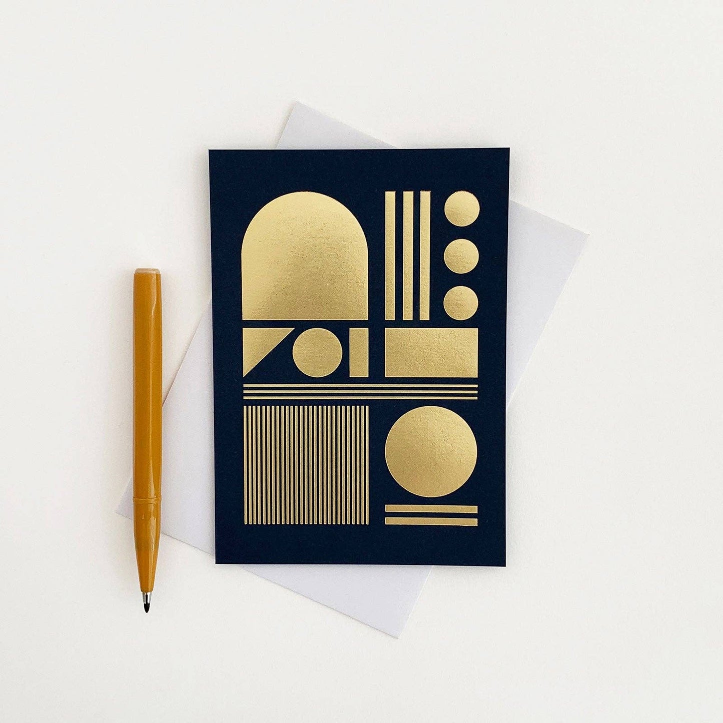 Tom Pigeon - Machine Card, Brass & Navy, Foiled Greetings Card