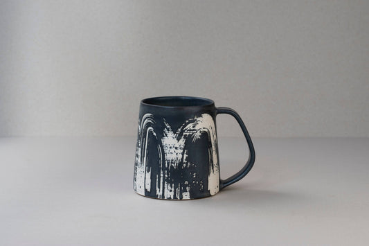 Silverceramics - Ceramic Mug Brush Stroke Pattern - Black - Large - Handmade