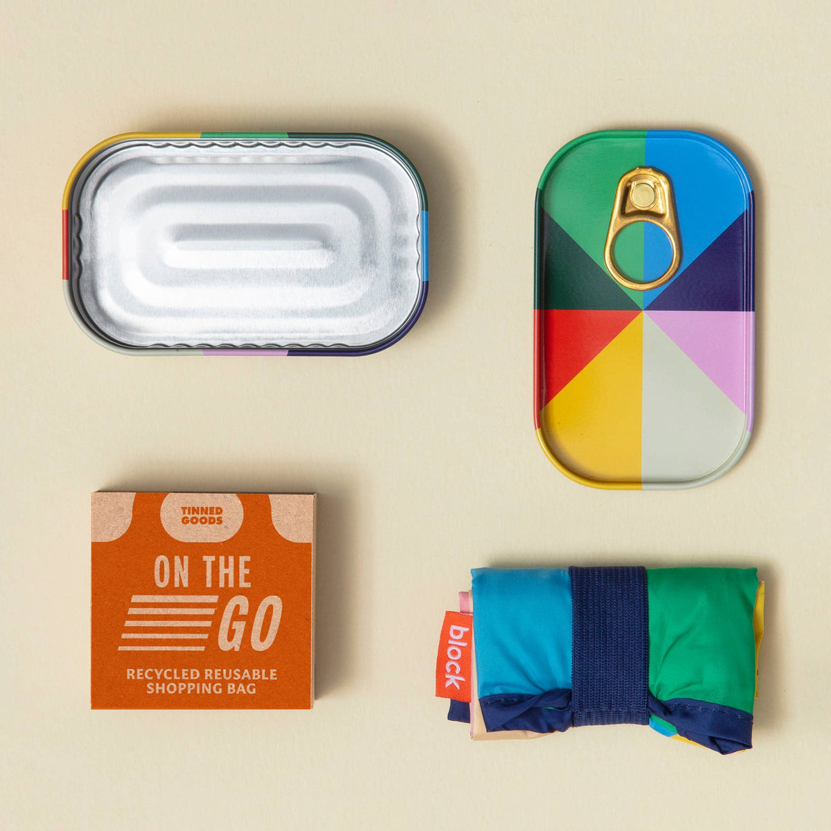 Block Design - Tinned Goods - Recycled Reusable Shopping Bag