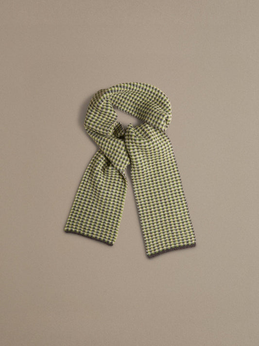 ROVE KNITWEAR UNISEX LAMBSWOOL SMALL CHECK SCARF | UK MADE | GREEN