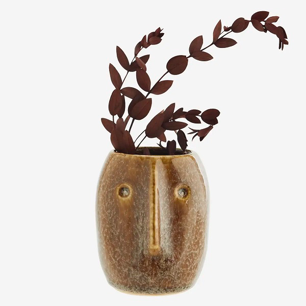 FLOWERPOT WITH FACE IMPRINT |BROWN | MADAM STOLTZ