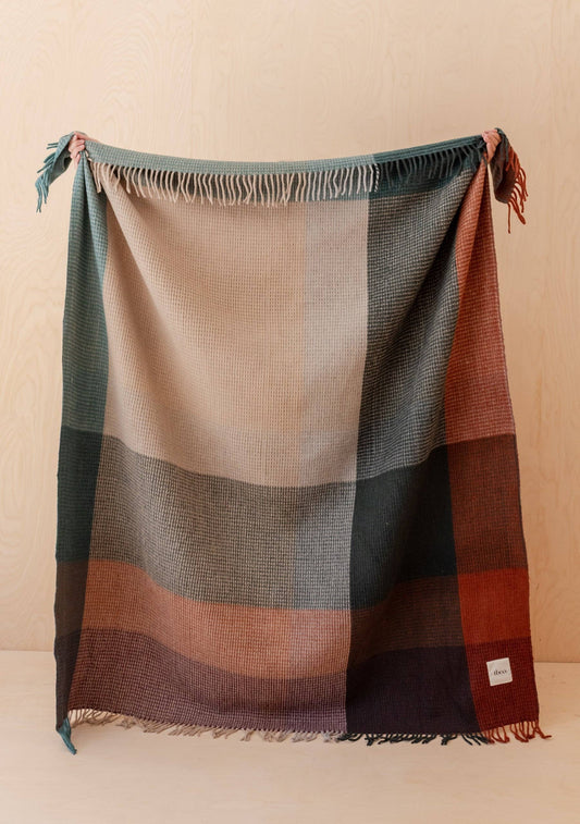 TBCo - Recycled Wool Blanket in Green Waffle Block Check