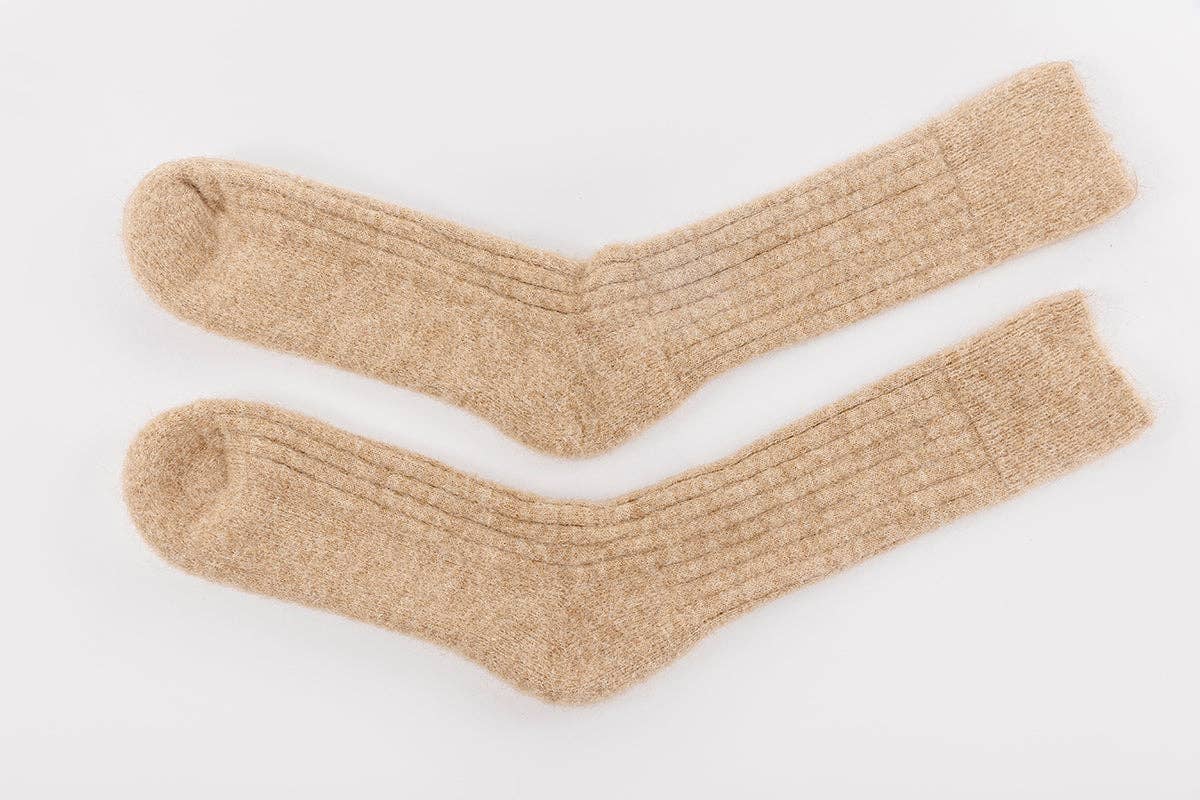 Ultra Soft Fawn Alpaca Bed Socks: Medium (UK 8-10)