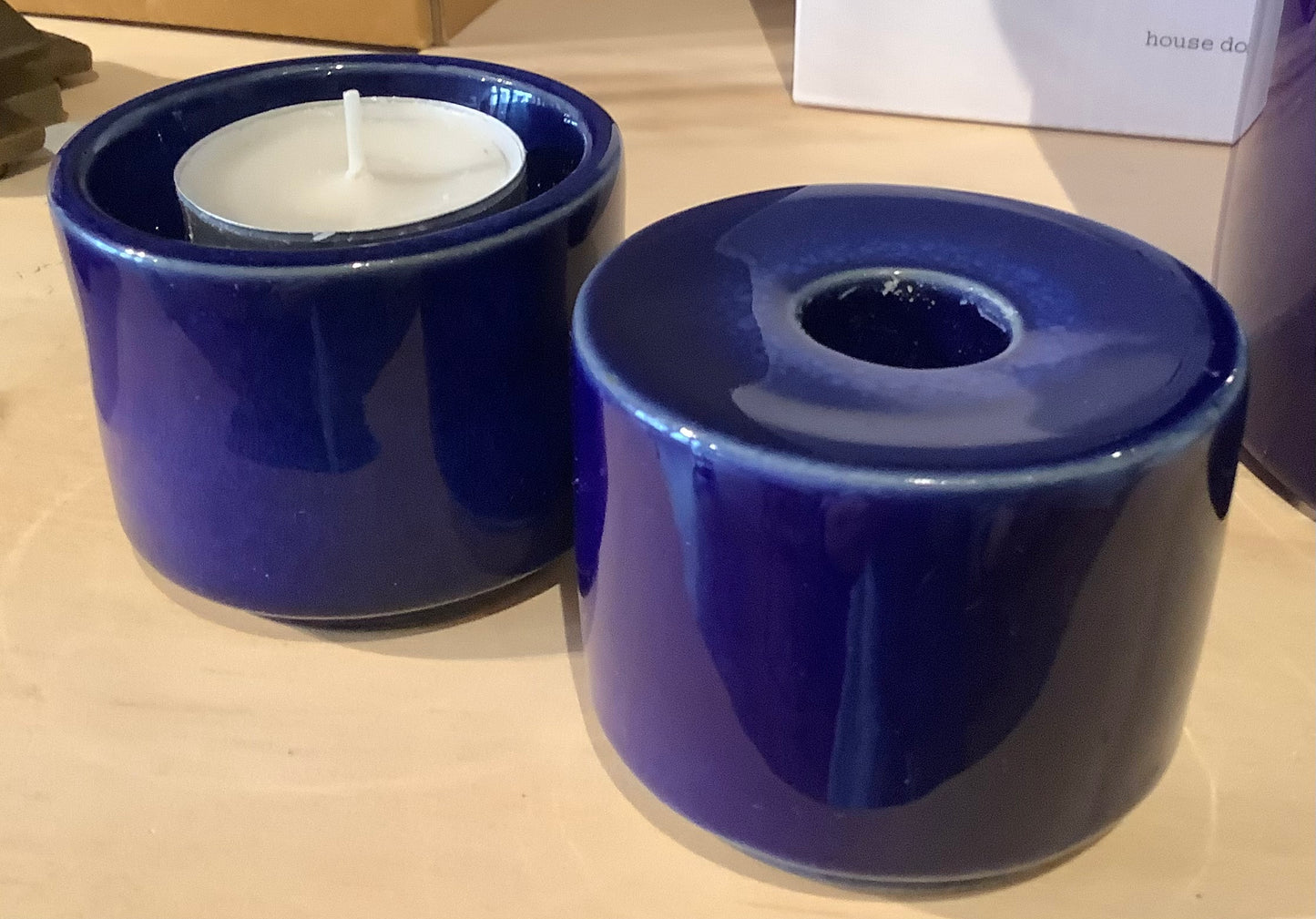 Blue ceramic candle holder