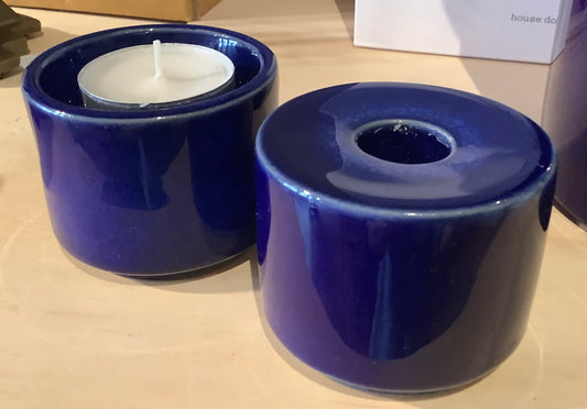 Blue ceramic candle holder