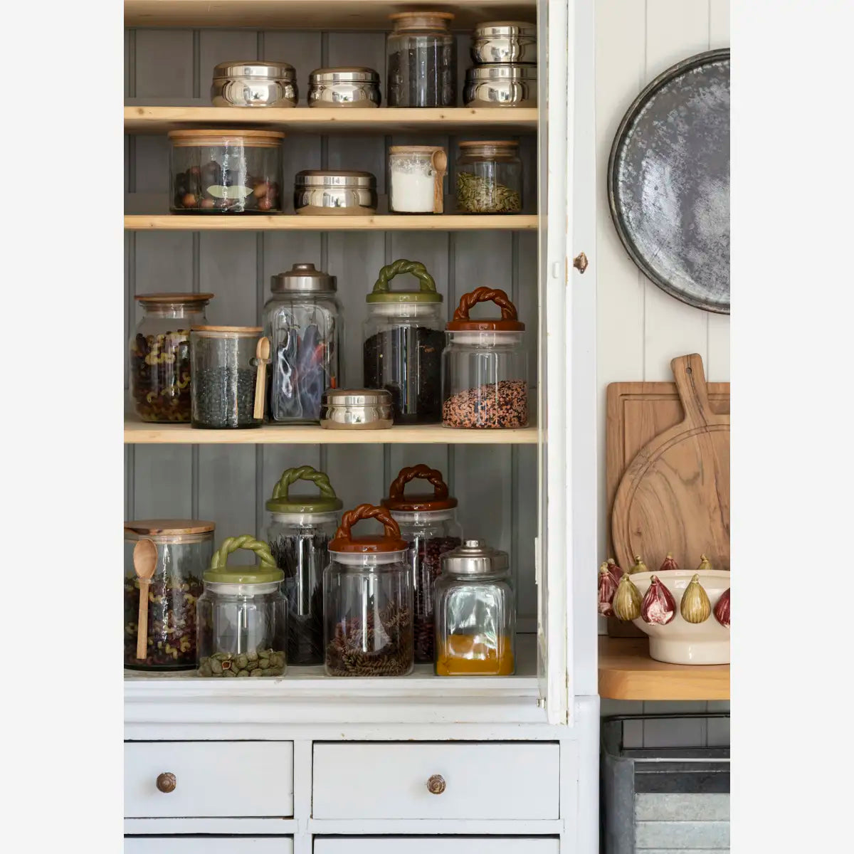GLASS STORAGE JARS WITH CERAMIC LID | OLIVE | MADAM STOLTZ | LARGE