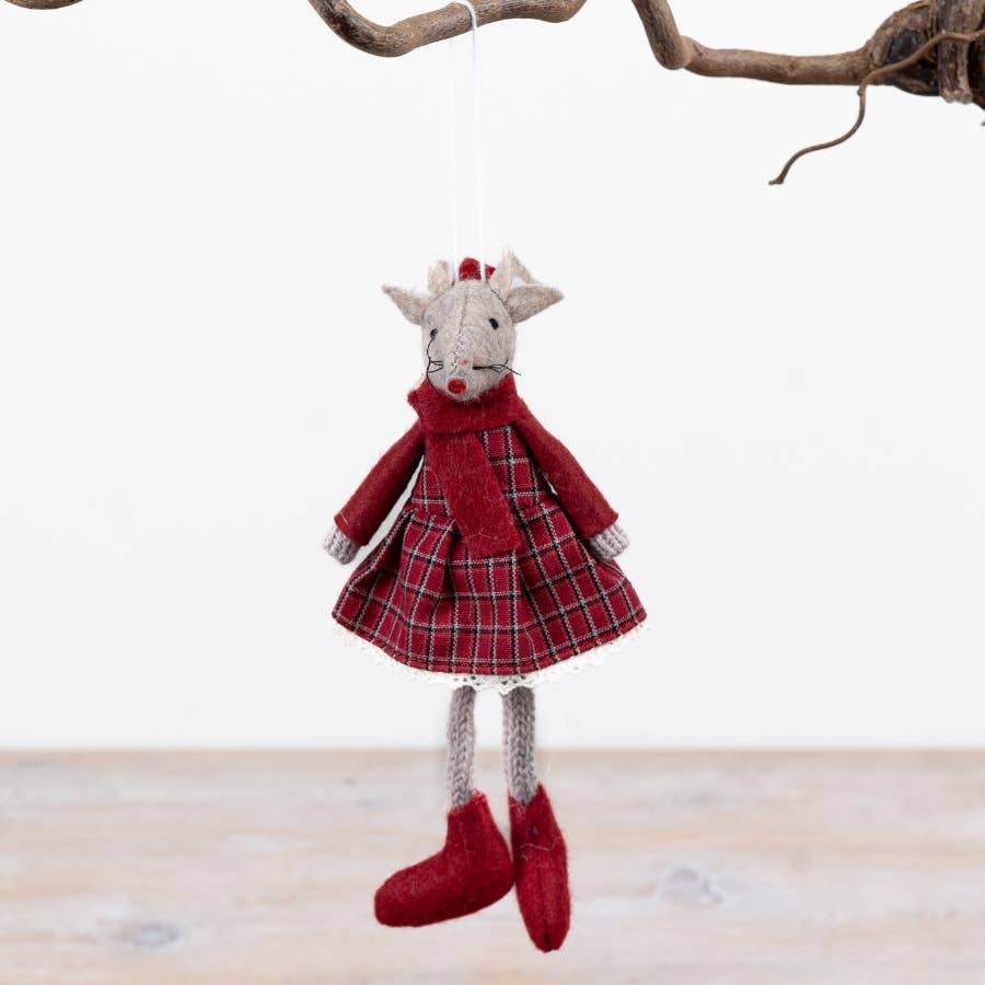 Gainsborough Giftware x Portland Living - Red Tartan Mouse Hanger, 16cm